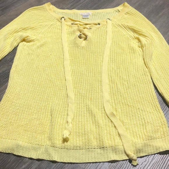 Women’s Main Strip Yellow Laced Sweater Sz S - Picture 3 of 6